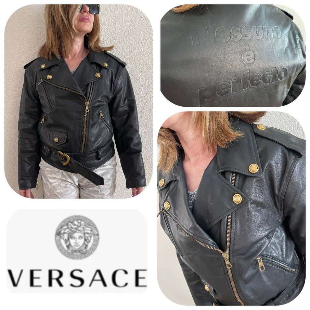 Auc Versace Leather Bomber Black Jacket